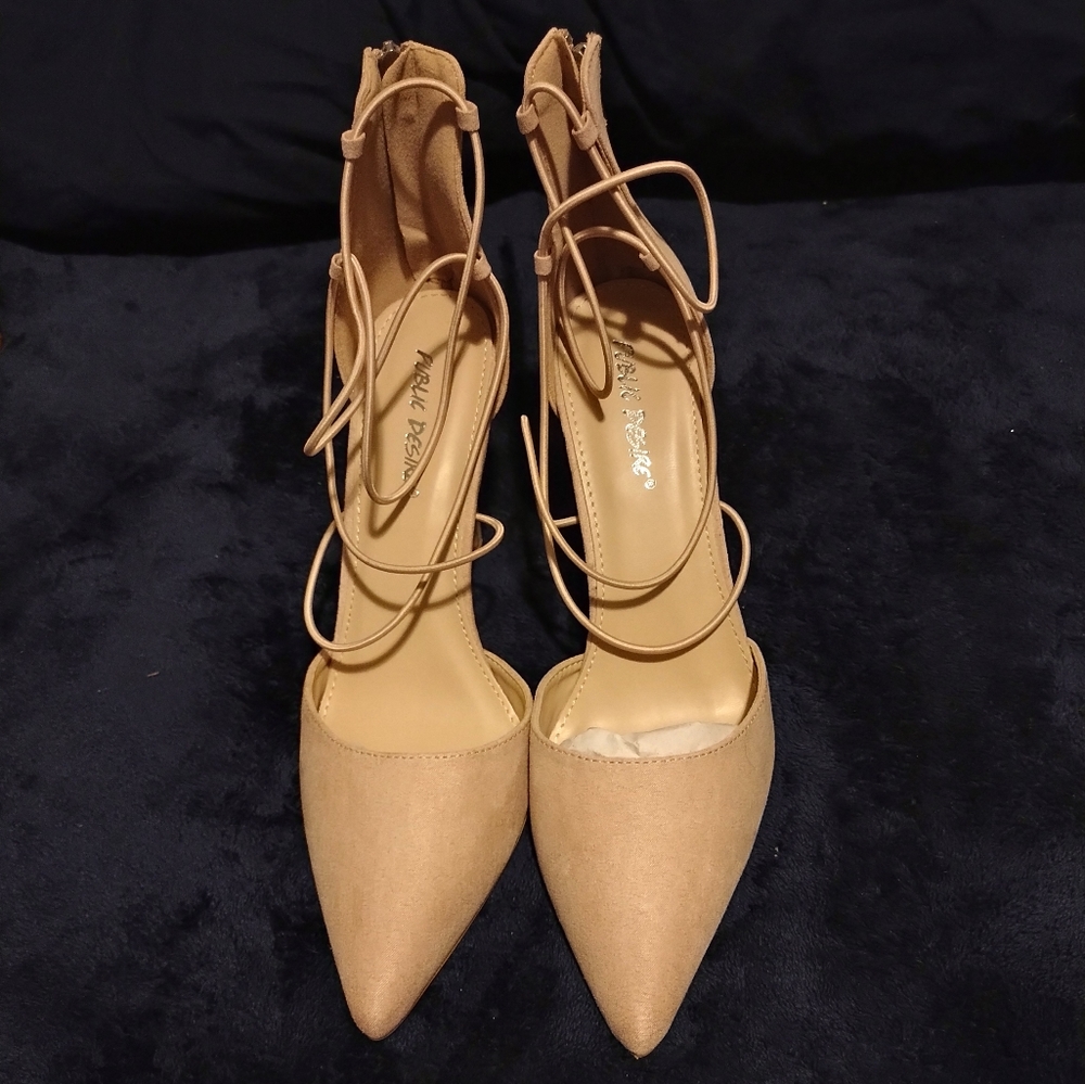 Blush pink suede high heels